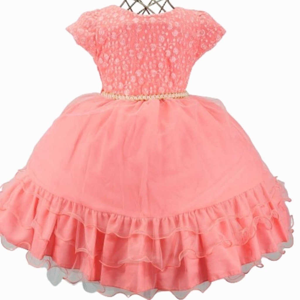 Vestido Daminha Salmao Goiaba Rose Festa Infantil Luxo D5000