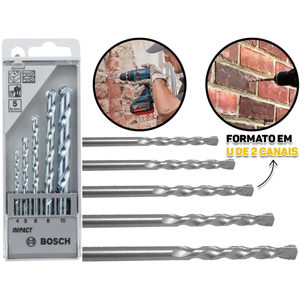 Jogo De Brocas Para Alvenaria E Concreto Ponta Em Metal Resistente Ao Desgaste 5 Peças 4 A 10mm