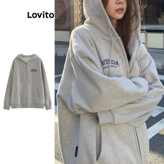 Lovito Moletom Feminino Casual Com Estampa De Letras E Bolso Com Zíper LNA40011