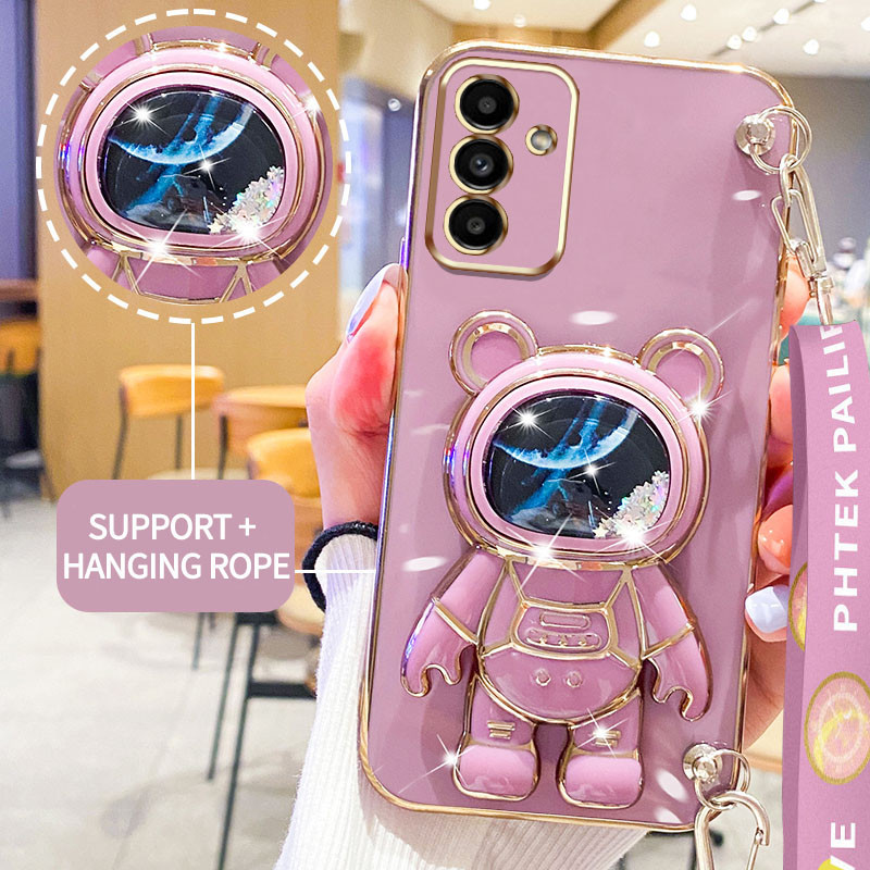 Capa Protetora Transparente À Prova De Choque Para Samsung Galaxy A55 A35 A25 A16 A15 A13 A14 A34 A54 5G A15 A24 A04S 4G Suporte De Areia De Fluxo Com Corda Suspensa