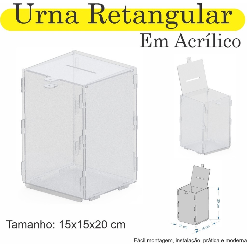 Urna ACRILICO Sorteio Caixa Sugestão RETANGULAR 20 X 15 CM