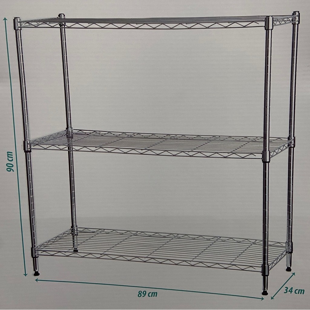 Estante Prateleira Aço Cromado 3 andares 90 cm x 89 cm x 34 cm 90 Kg Organizer Pratic Casa EAN 7896278190115