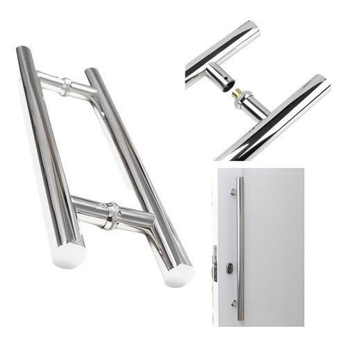 Puxador Tubular Inox 80cm com 60cm entre furos Polido Porta 32mm Pivotante madeira alumínio vidro ferro com extensor