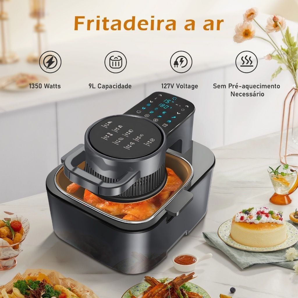 COIBEU Air Fryer Fritadeira Elétrica 8L 127V Com Grelha E Cesto Removível Digital Touch Sem Óleo