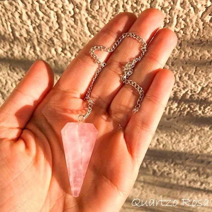 Pêndulo Radiônico Pedra Quartzo Rosa