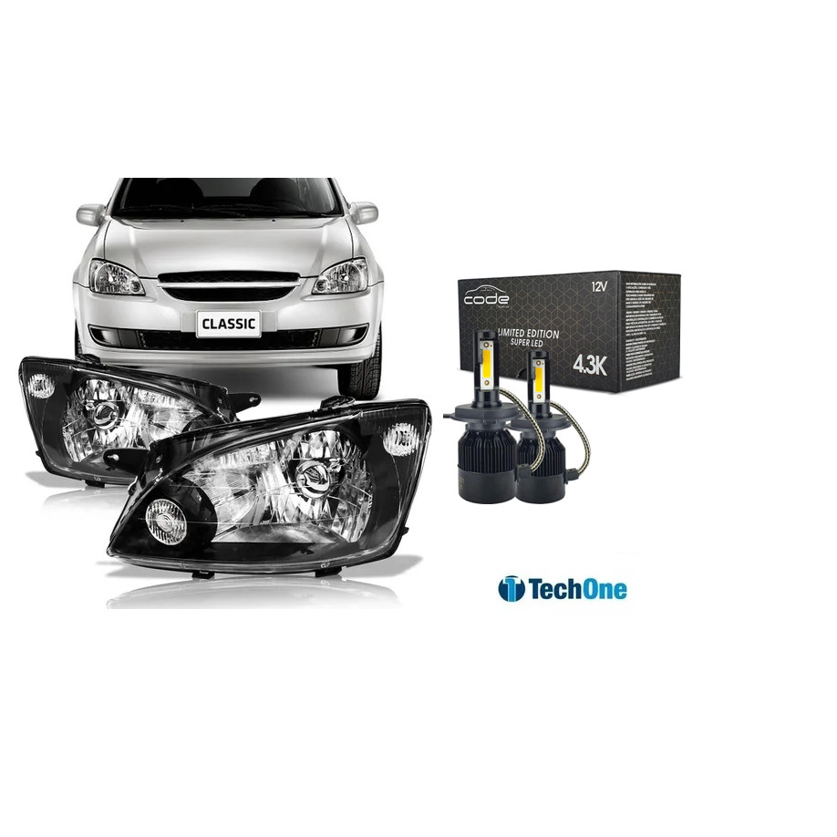 PAR FAROL CLASSIC 2011 2012 2013 2014 2015 2016 MASCARA NEGRA + SUPER LED