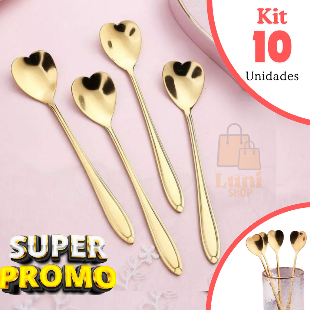 Colher Coração Mesa Posta Douradas Café Sobremesa Chá Aço Inoxidável para cozinha