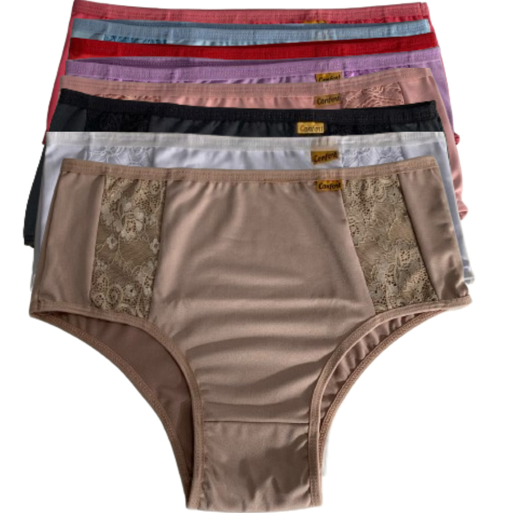 Kit Calcinha Feminina 3 ao 10 Plus Size Cós Alto Calçola Cintura Alta Senhora Com Renda Lingerie Vovó em Oferta na Shopee