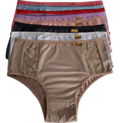 Kit Calcinha Feminina 3 ao 10 Plus Size Cós Alto Calçola Cintura Alta Senhora Com Renda Lingerie Vovó