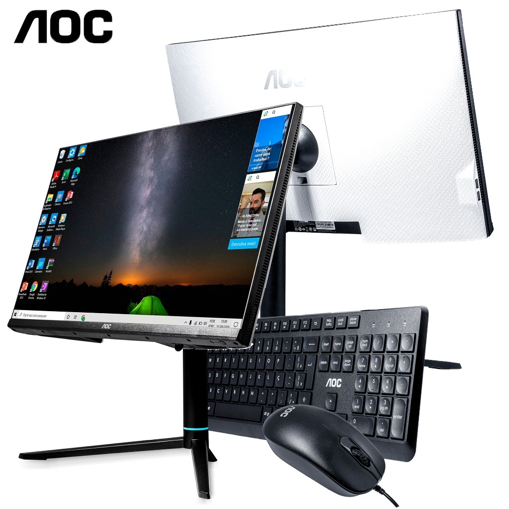Computador All in One Pc AOC Tela Full HD 23.8'' 8GB DDR4 512GB SSD Intel Celeron N95 Teclado e Mouse