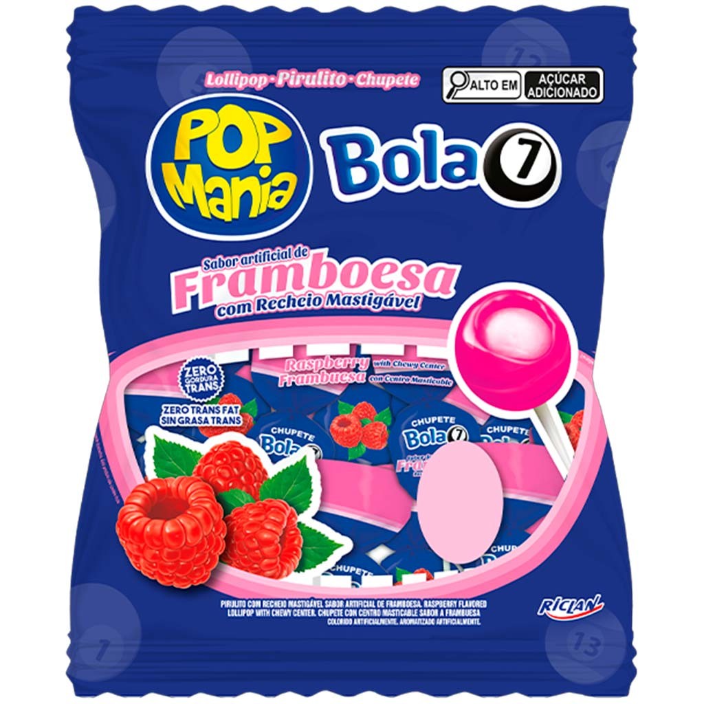 Pirulito Pop Mania Bola7 Framboesa Recheio Mastigável 500g - Riclan em Oferta na Shopee