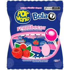 Pirulito Pop Mania Bola7 Framboesa Recheio Mastigável 500g - Riclan