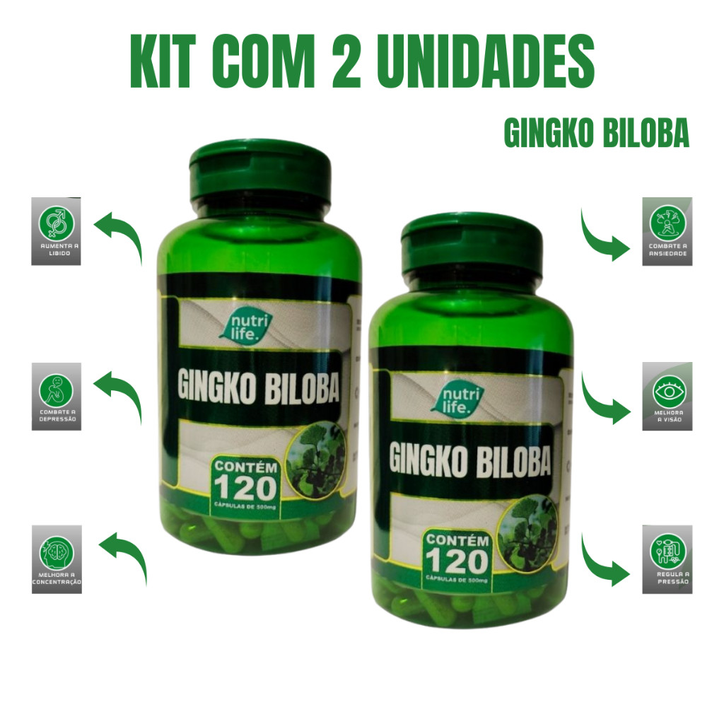 Gingko Biloba 120 Cápsulas 500 mg - Kit Com 2 Unidades - Pronta Entrega em Oferta na Shopee