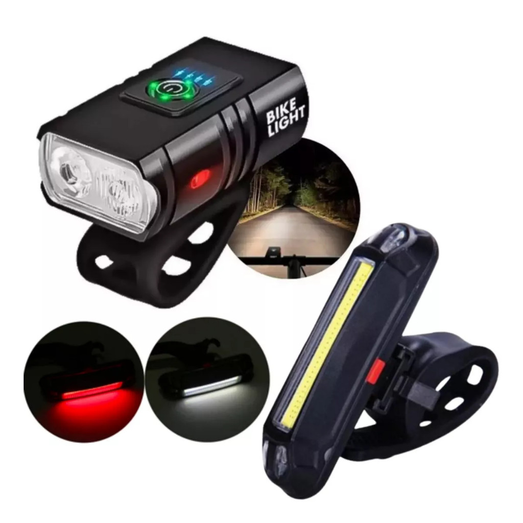 Kit Farol e Lanterna para Bicicleta LED Ultra Brilhante 350 Lumens, Recarregável Lanterna 2 Cores
