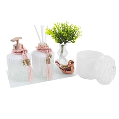 Kit Lavabo Degrade Branco C/ Bandeja e Porta Algodão Cristal Sabonete Difusor Luxo
