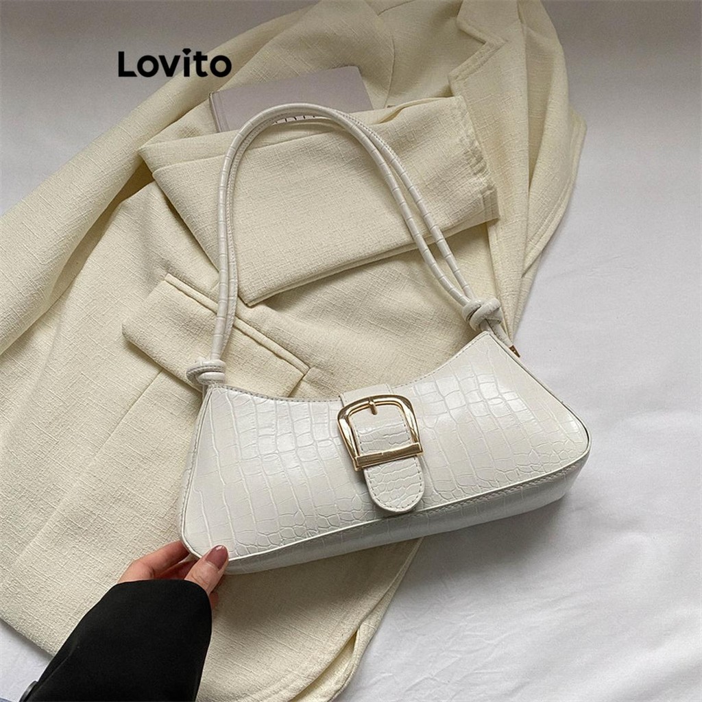 Detalhes do Lovito Bolsa Feminina de Ombro Pequena Textura Crocodilo Estilo Elegante LFA63037