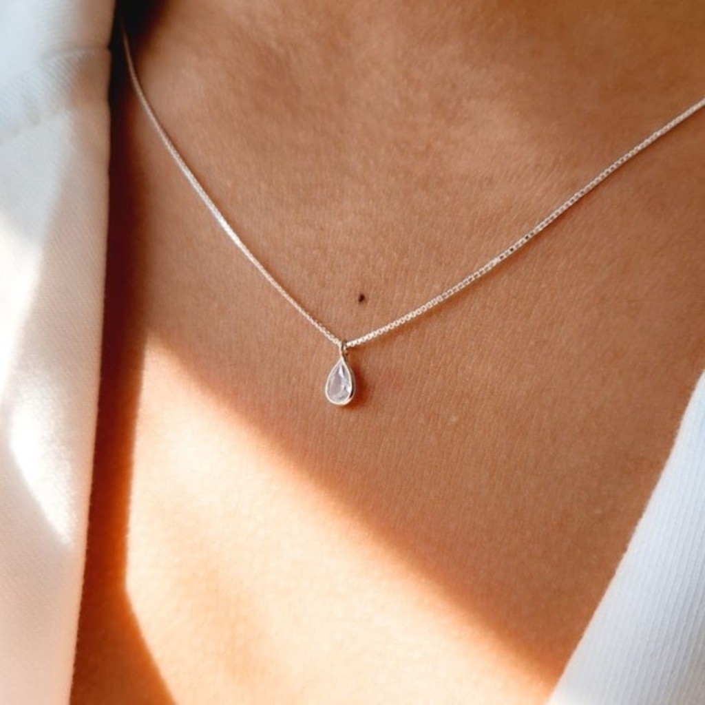 Colar Gargantilha Ponto de Luz Gota 45 cm Prata Pura 925 em Oferta na Shopee