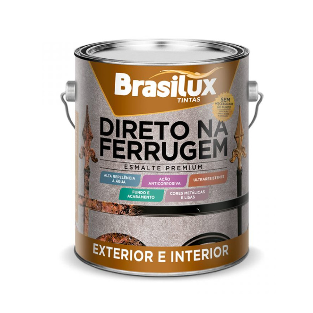 Esmalte Direto na Ferrugem 3,6L Brasilux – Alta Proteção | Máxima Aderência | Várias Cores