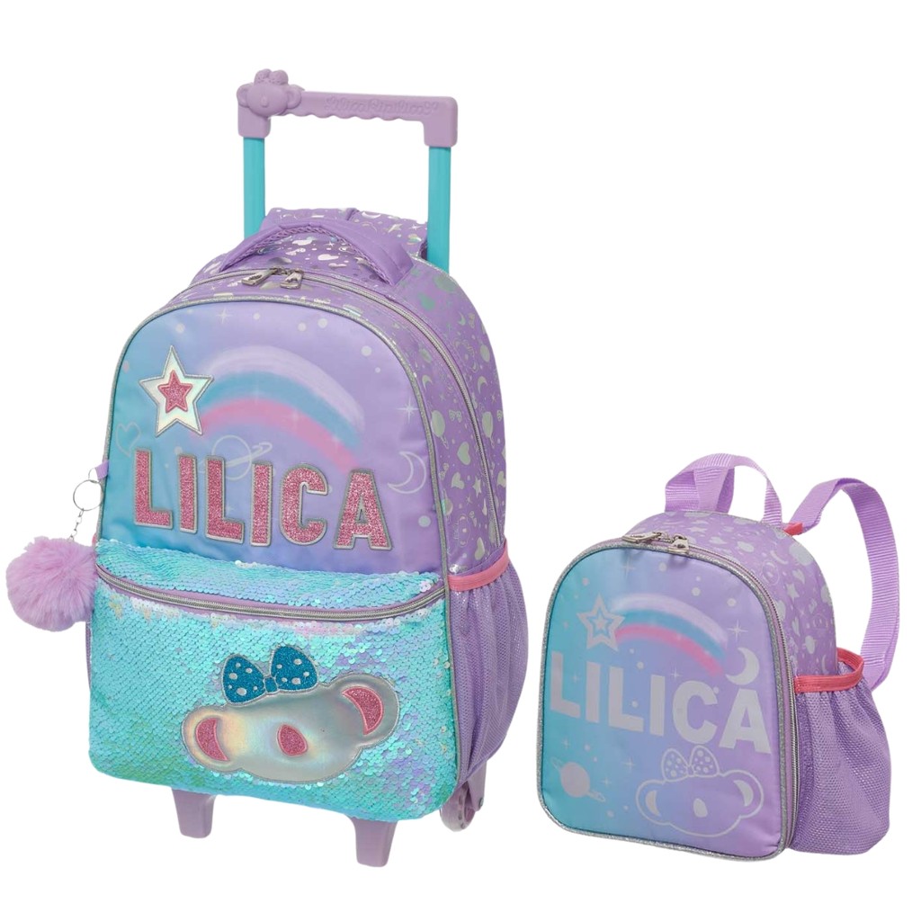 Mochila Infantil Rodinhas e Lancheira Escolar Menina Lilica Ripilica Feminina Alças Reforçada Cor Lilás Resistente em Oferta na Shopee
