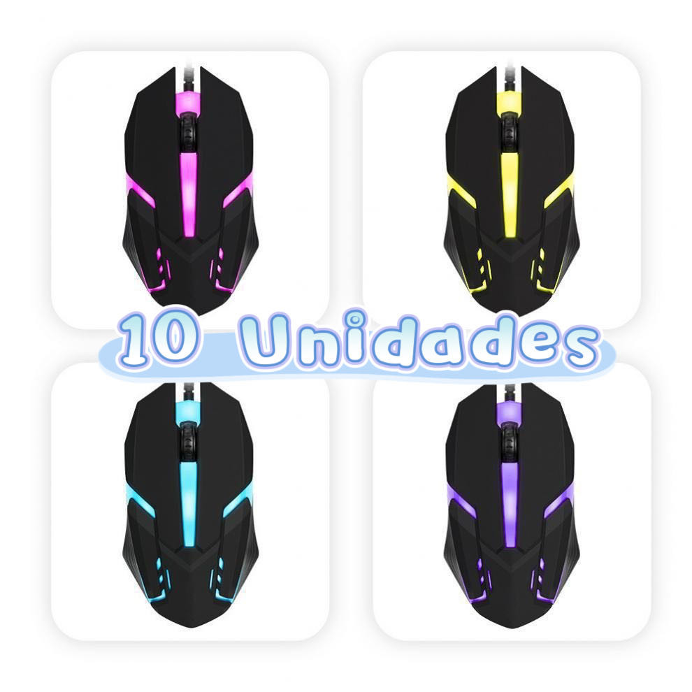 Kit Mouses Gamer RGB LED Com Fio Para Jogos, Trabalho e Escritório - Para PC e Notebook