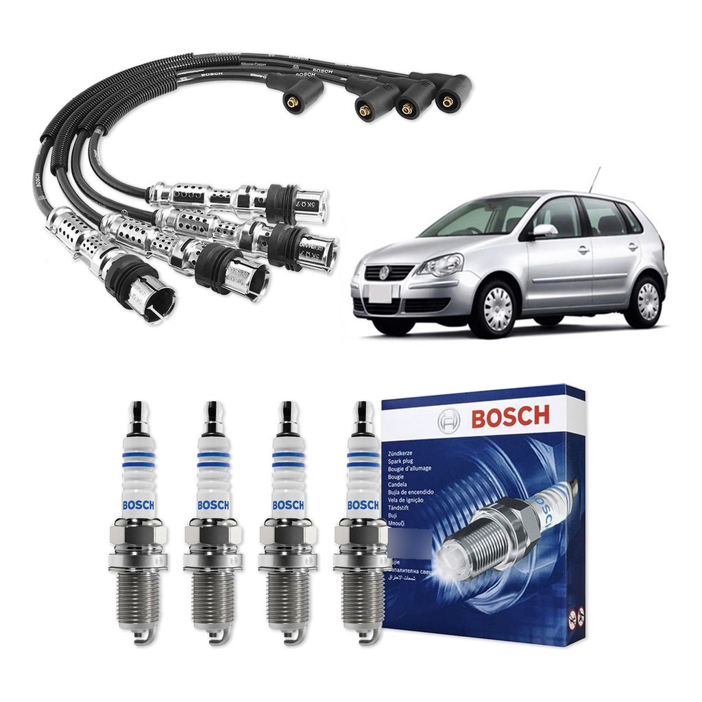 Kit Cabo E Vela de Ignição Original Bosch Volkswagen Polo 1.6 8V Total Flex 2008 A 2014