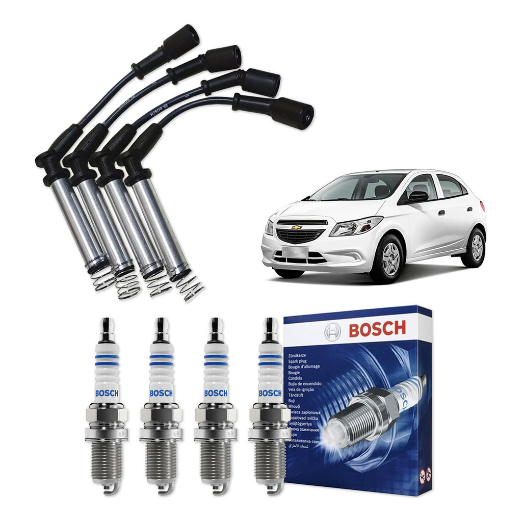 Kit Cabo E Vela de Ignição Original Bosch Chevrolet Onix 1.0 8V Flex 2012 A 2020
