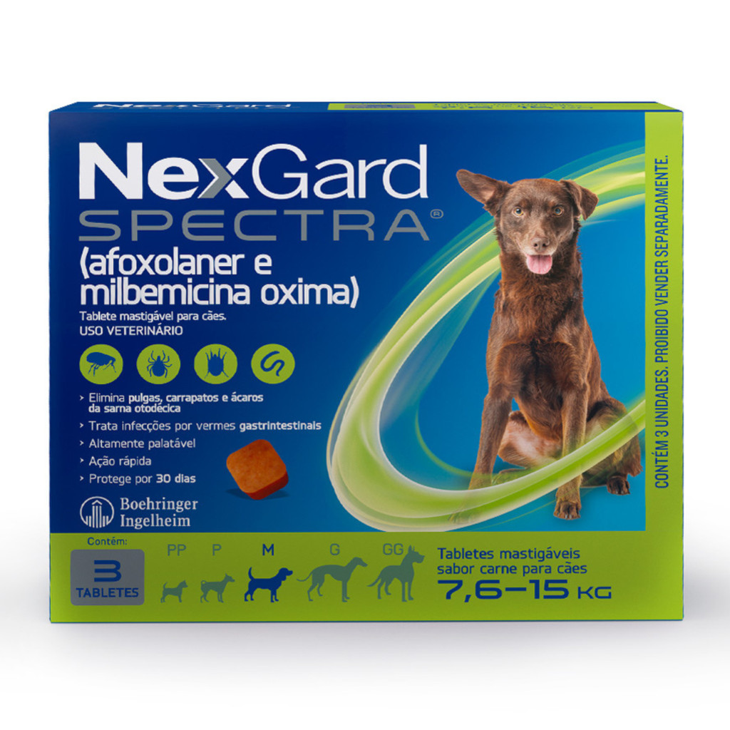 Nexgard Spectra Antipulgas e Carrapatos para Cães de 7,6 a 15kg 3 Tabletes Mastigáveis - Pets