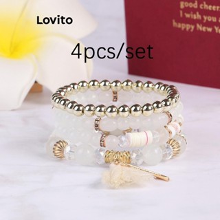 Lovito Pulseira Casual De Metal Liso Com Cercadura De 4 Peças De Personalidade Elegante Para Mulheres LCS06627