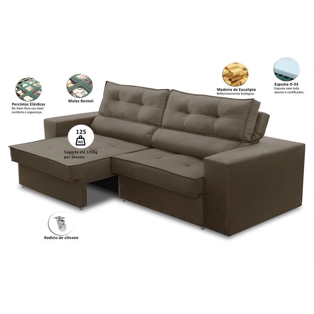 Sofá Retrátil e Reclinável 3 lugares 2,30m com Molas Mirela Suede Cappuccino Adonai Estofados · foto 2
