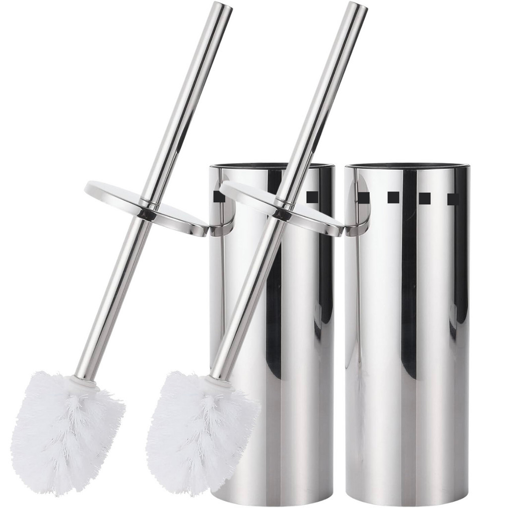 Kit 2x Escova Sanitária Vaso Limpeza Privada Em Aço Inox C/ Suporte
