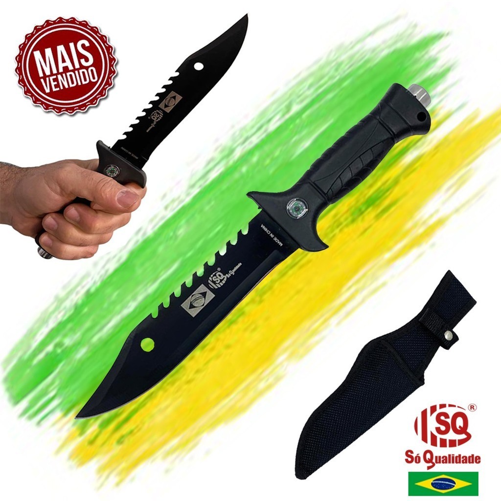 Faca Esportiva Pesca Camping Com Bussola Estilo Rambo Trilha Acampamento Montanhismo