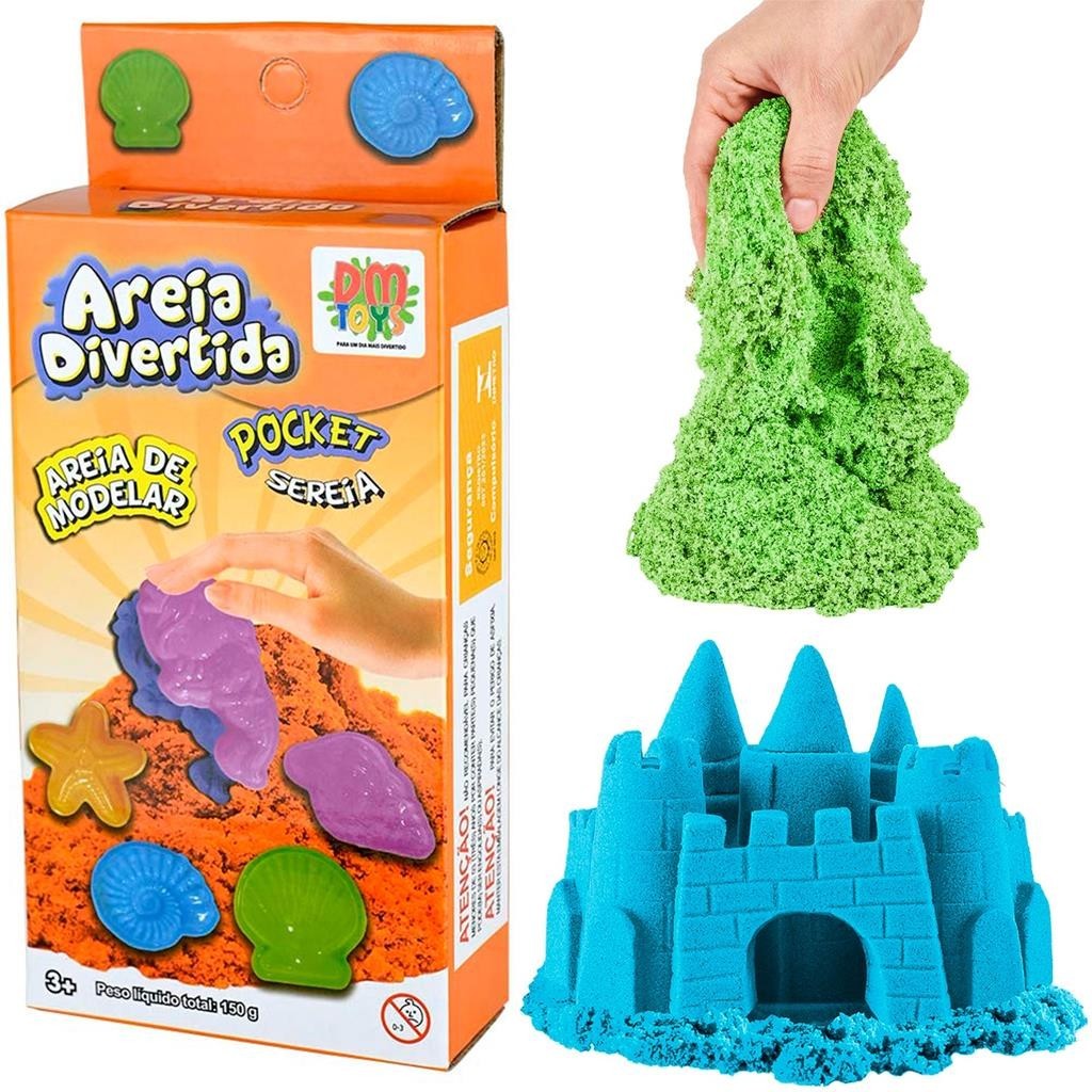 Areia Magica Cinetica Divertida Para Modelar Kit Pocket Sereia 150G Brinquedo Com Moldes Colorido - Dm Toys em Oferta na Shopee