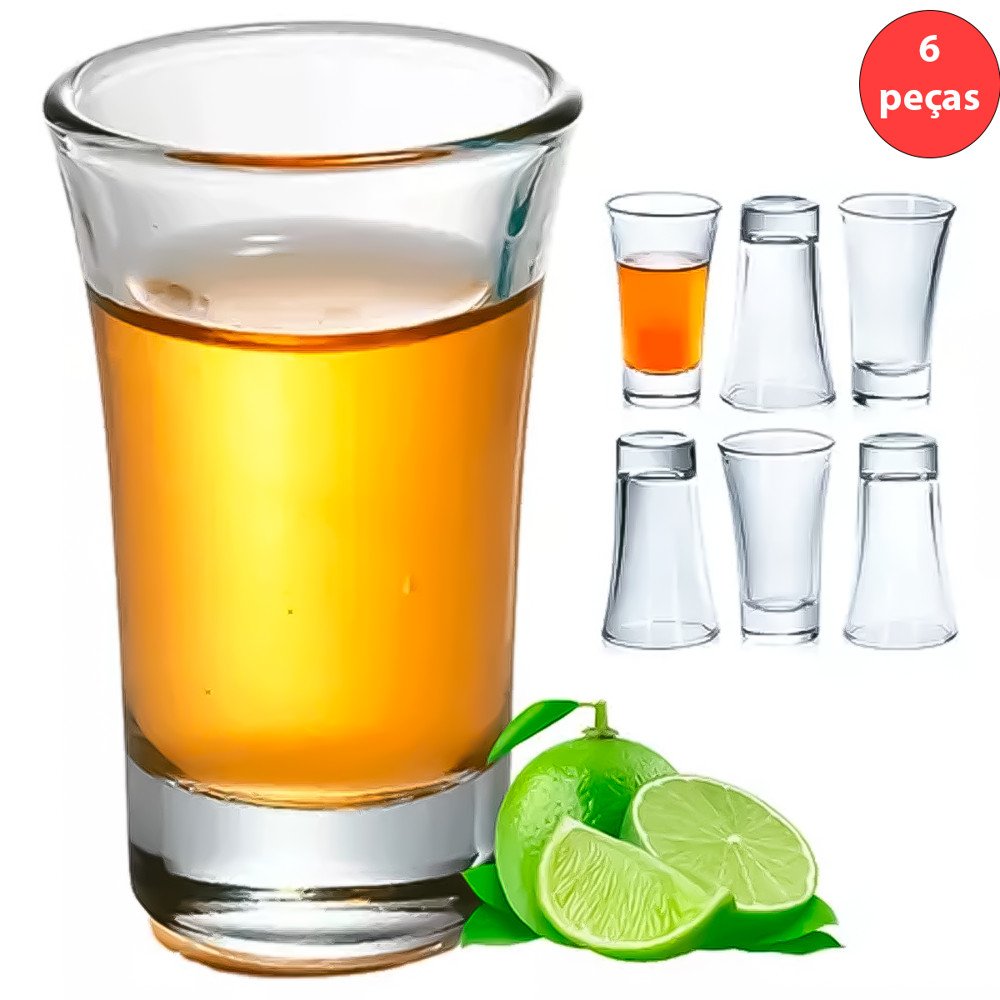 Kit 6 Copos Shot Dose Vodka Cachaça Tequila Copinho De Vidro 40ml