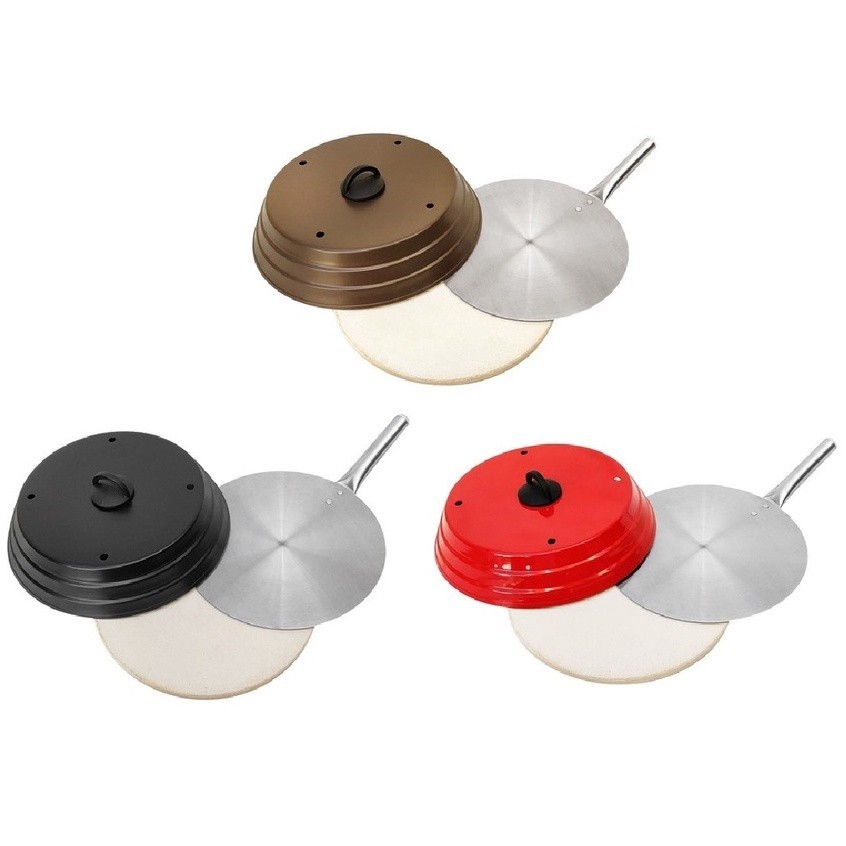 Kit Pizza Para Churrasqueira Com Pá de Pizza 35 cm Alumínio, Pedra Refratária Redonda 37 cm Abafador Caseira Forno Fogão
