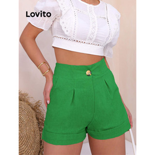 Lovito Shorts Boho Lisos Com Botões Frontais Plissados Para Mulheres LBL08066