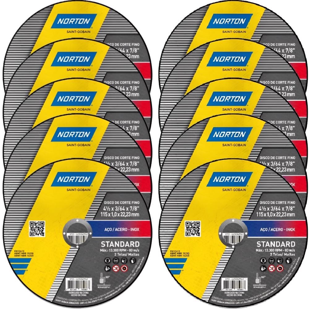 Kit 10 Discos de Corte para Esmerilhadeira 115x22.23mm 66252849762 NORTON em Oferta na Shopee