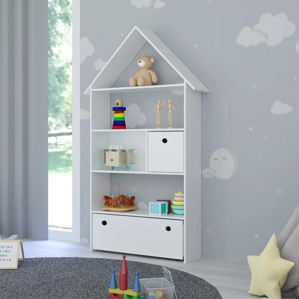 Estante Casinha Infantil Organizadora Com Nichos 2 Gavetas Daisy Branco - Lumil Móveis - Home & Living