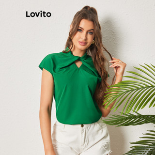 Lovito Casual Blusa Feminina Lisa com Recorte e Nó LBL08315