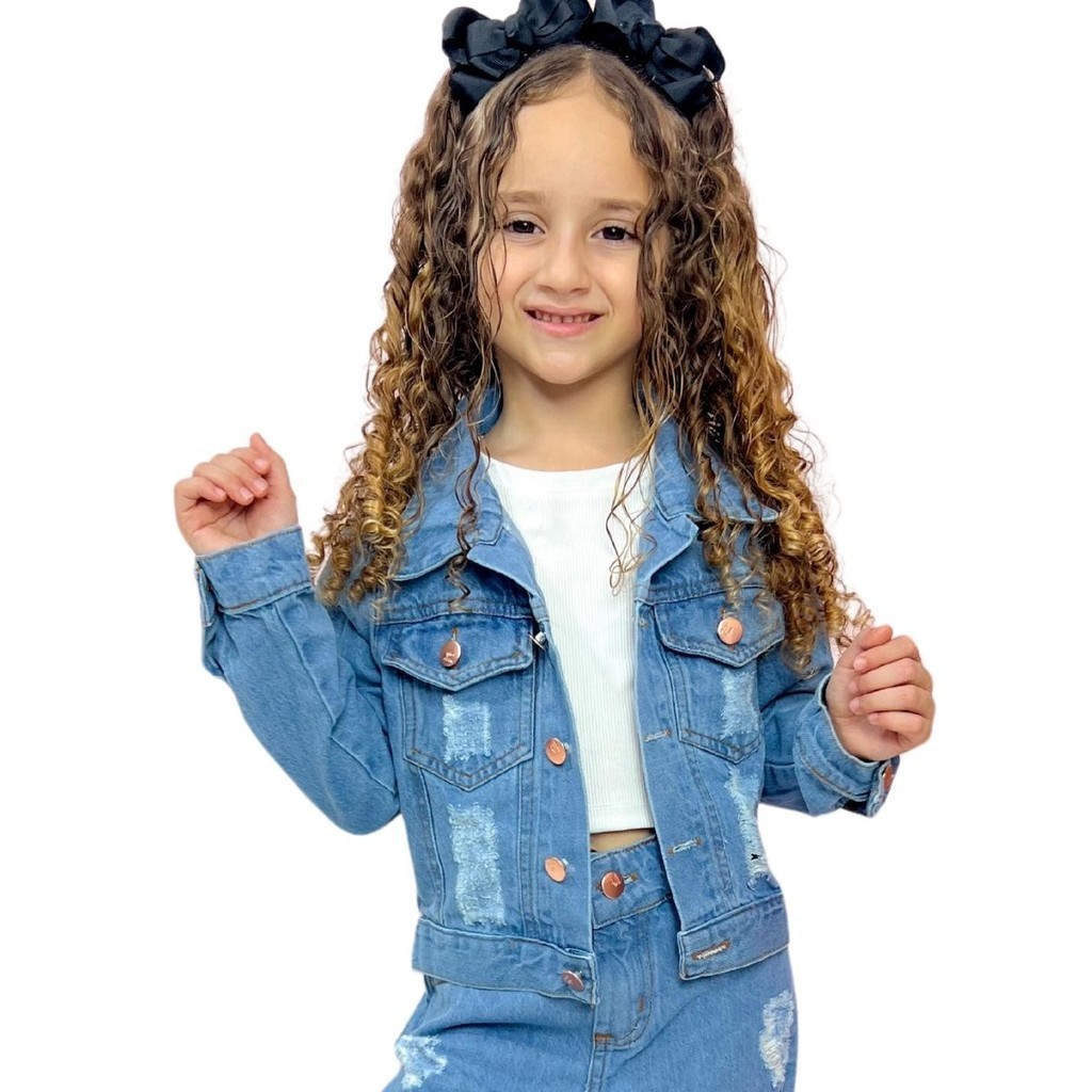 Jaqueta Jeans Clara Menina Criança Infantil Shopping Frio Presente Aniversário Parque Inverno Passeio Diva