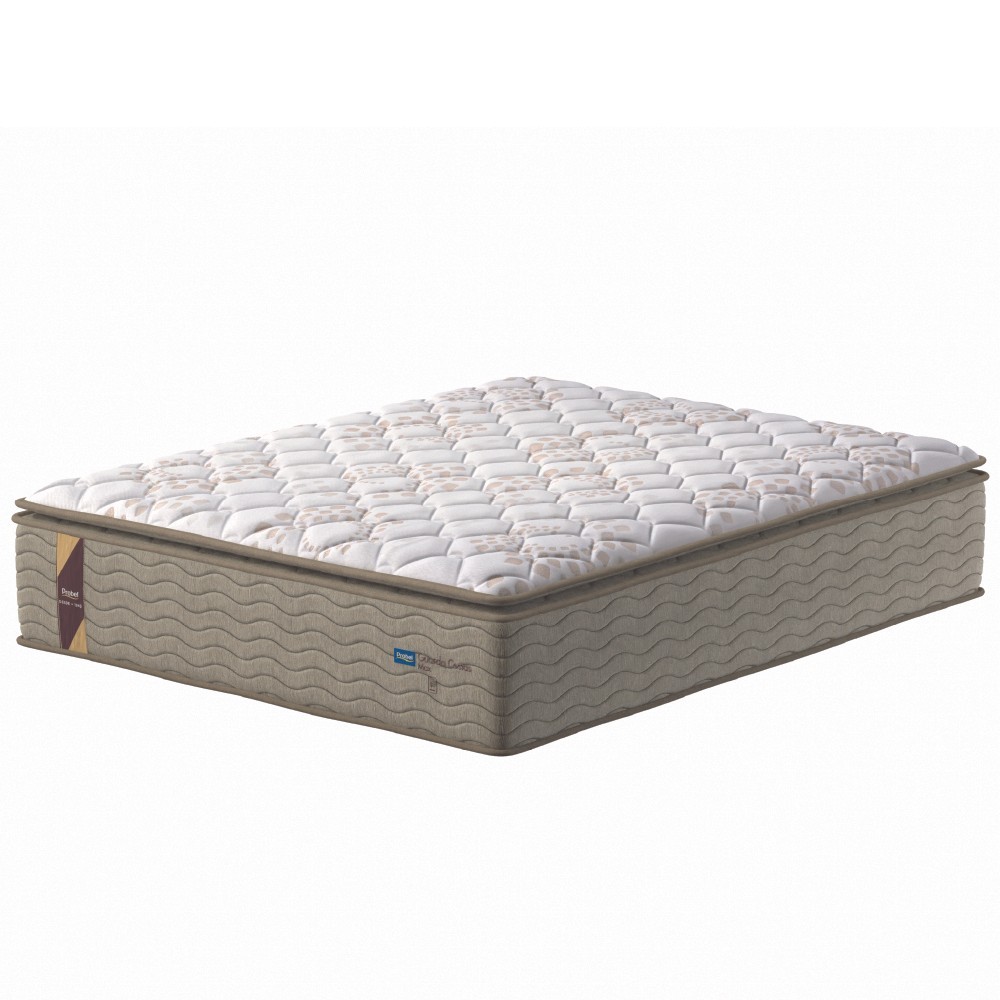 Colchão Casal Queen Molas Guarda Costas Max Pillow Top 158x198x40cm Bege / Branco Probel - Suporta até 180kg por Pessoa - Home & Living