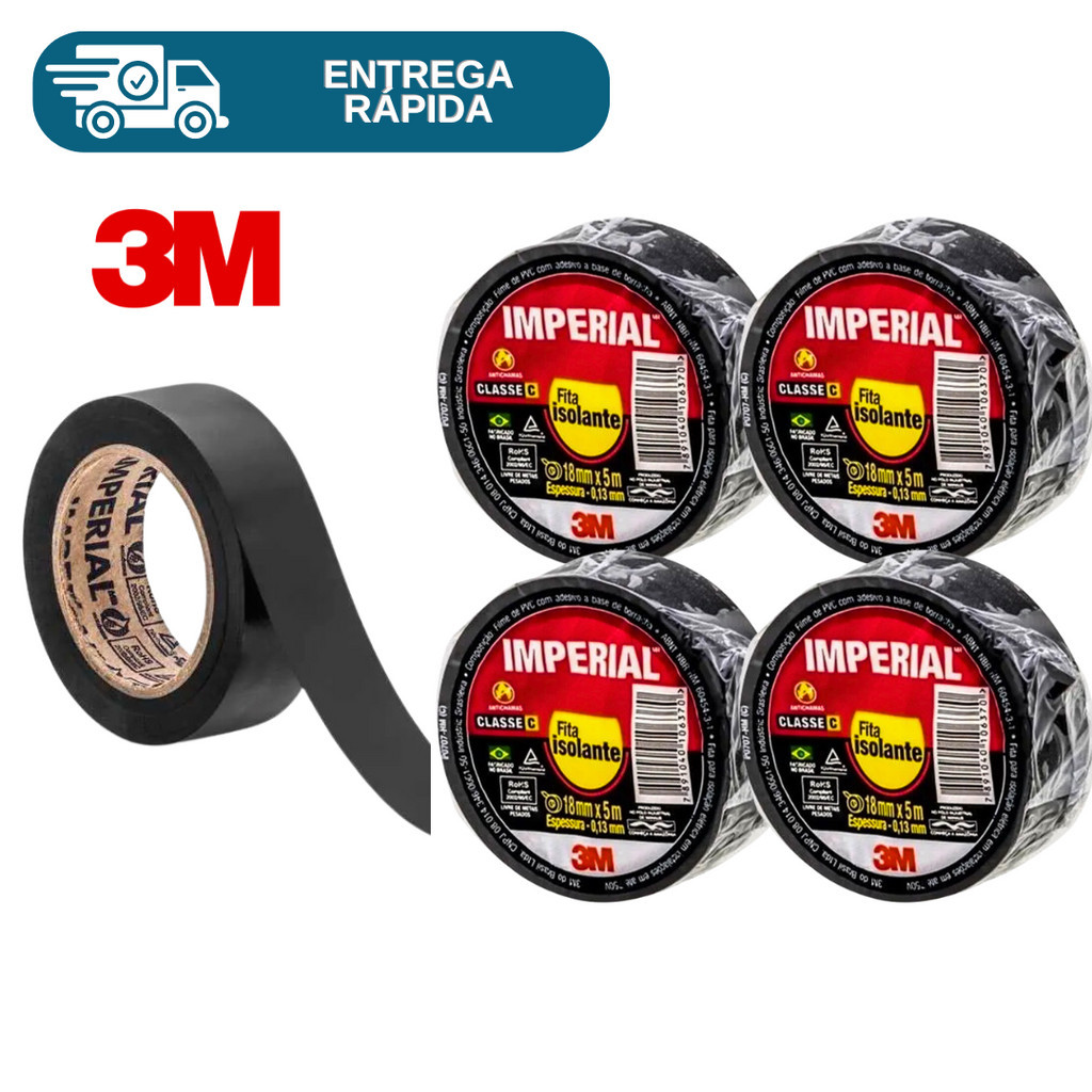 Kit 4 Fita Isolante 3M Imperial Slim Preta 18mm - 5 Metros 10 Metros e 20 Metros Cabos Manutenção em Oferta na Shopee