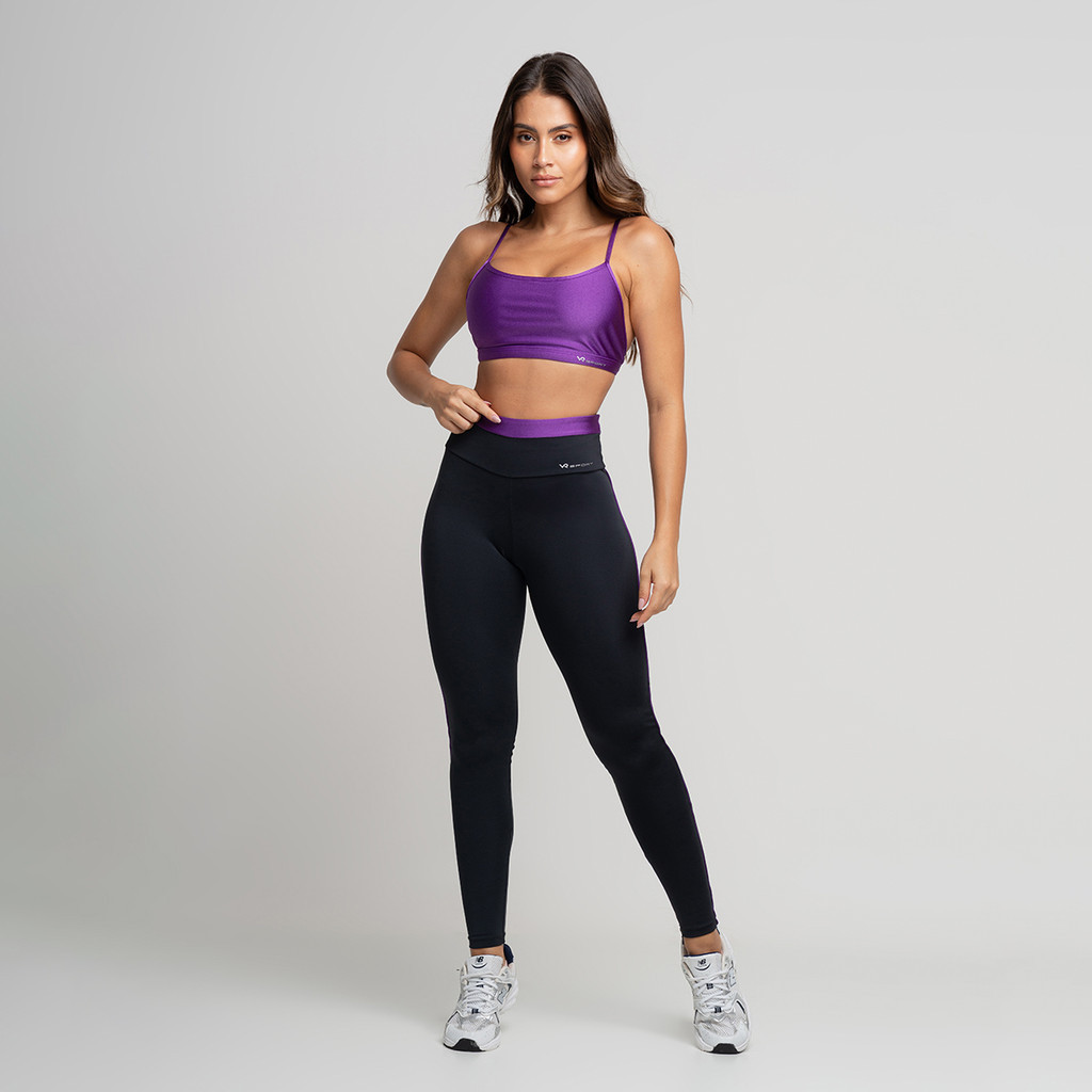 Conjunto Fitness Legging com detalhe em  Vivo Roxo e Top Roxo Frente Unica em Oferta na Shopee