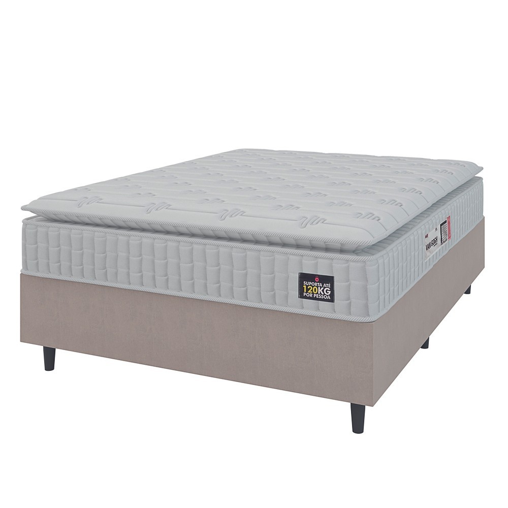Cama Box Colchão Casal Espuma D33 Vangogh Pillow Top 138x188x67cm Branco / Bege Hellen - Suporta até 120kg por Pessoa em Oferta na Shopee