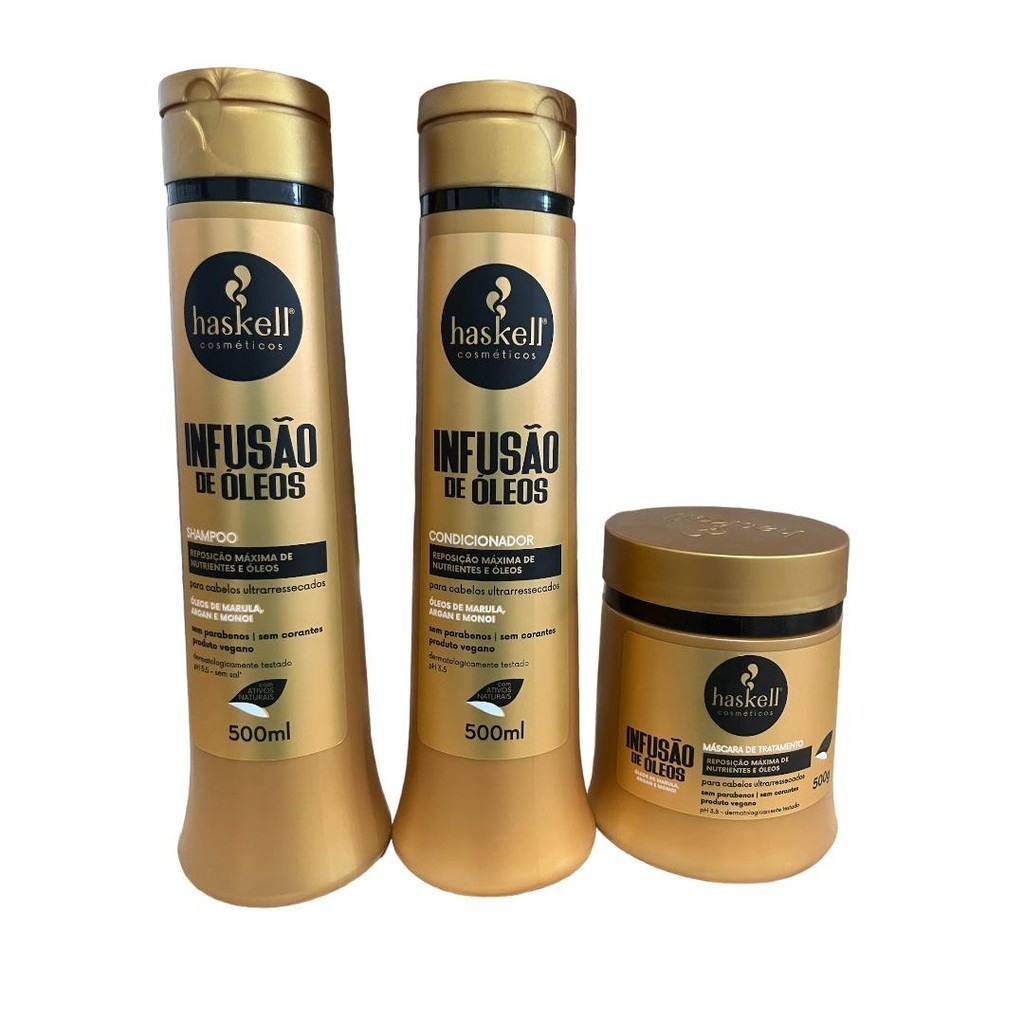 Kit Haskell Infusão de óleos Shampoo 500ML 1 Condicionador 500ML  1 Mascara 500ML