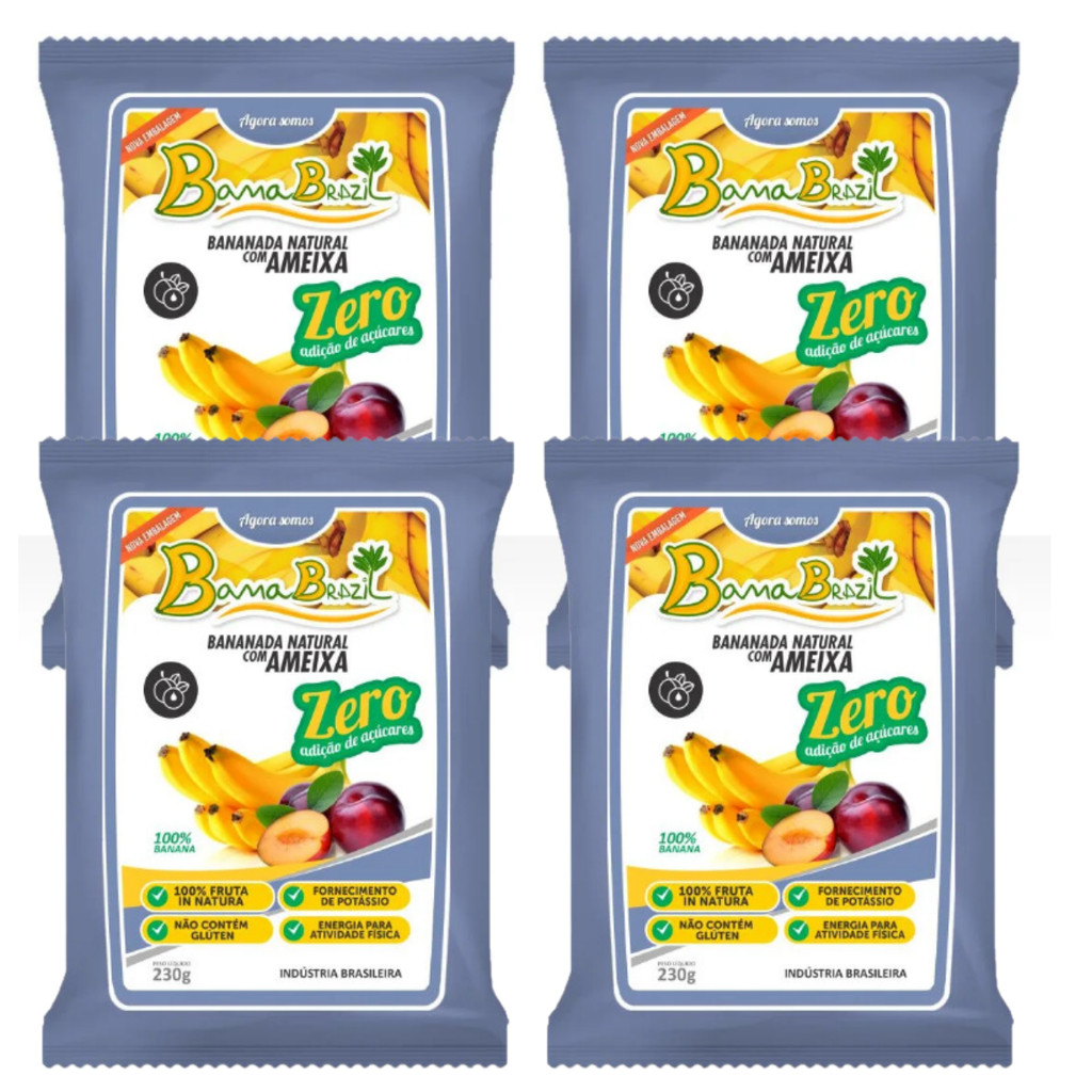 Doce Bananinha Zero Açúcar 100% com Ameixa 04 Pacote de 230g