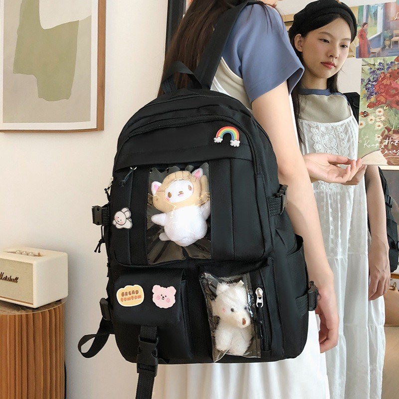 Mochila impermeável moderna estilo coreano para homens e mulheres, mochila de estudante fofa de grande capacidade