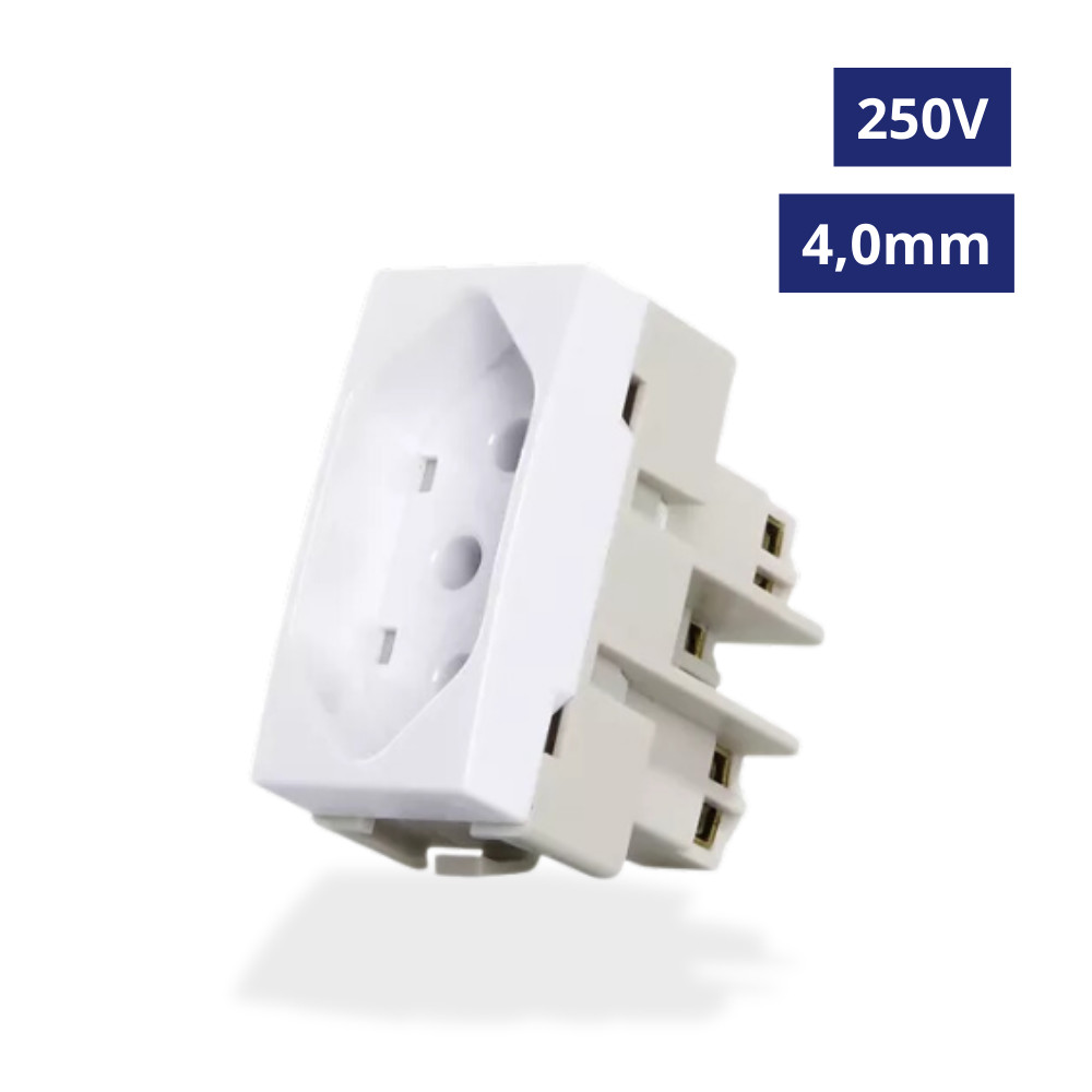 Kit Módulo Tomada Três Pinos Tripolar Sleek Padrão Brasileiro 2P+T 10A 250V Branco Margirus Energia Elétrica Proteção
