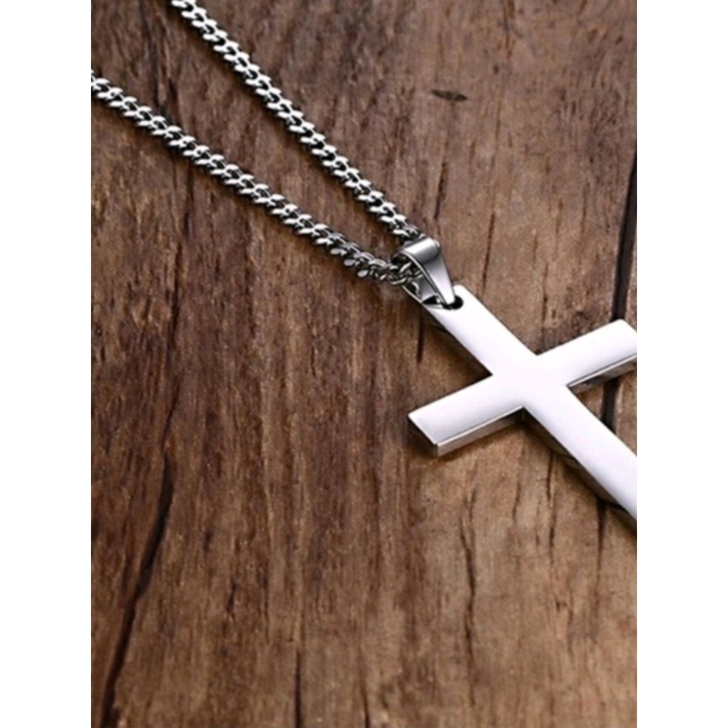 Corrente fina prateada aço inox c/ pingente Cruz 60cm 11 rn RN05