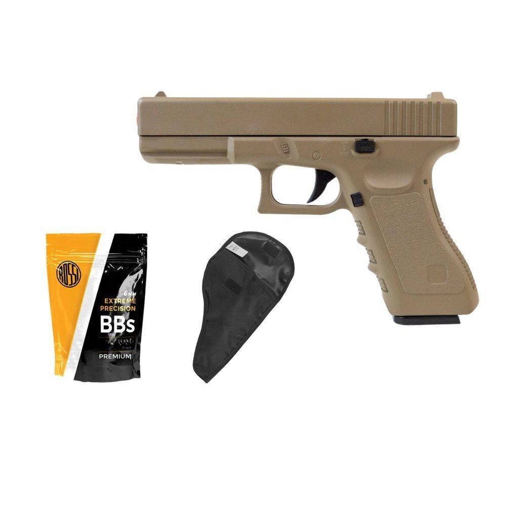 Pistola de Airsoft G19 VG GK-V20 Tan Metal Mola 6mm + Kit em Oferta na Shopee