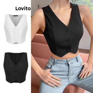 Lovito Colete Curto com Botão Frontal L71ED045 (Preto)